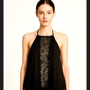 Lace Anna sui black halter top 269$ designer y2k boho spring rare classic blouse